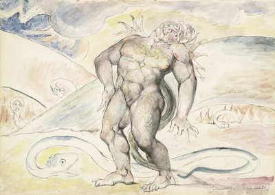 Agnello de Brunelleschi of Florence being transformed into a serpent, illustration to the Divine Comedy by Dante Alighieri, 1824-27 by William Blake